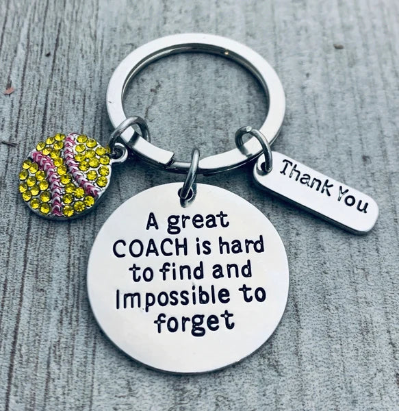 Softball Coach Keychain- Great Coach is Hard to Find But Impossible to Forget