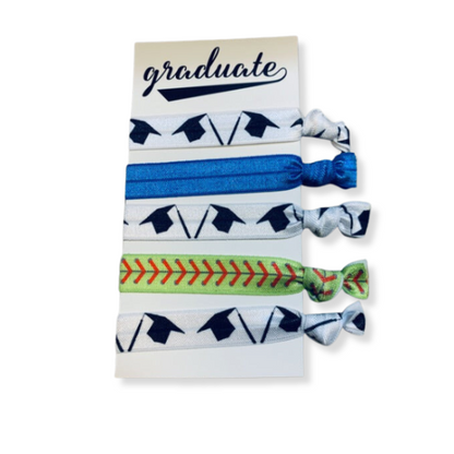 Graduation Softball Hair Ties Set - Pick Color