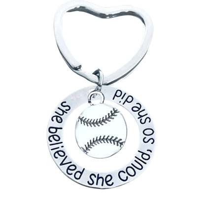 Softball Keychain - She Believed She Could So She Did - Pich Shape & Charm