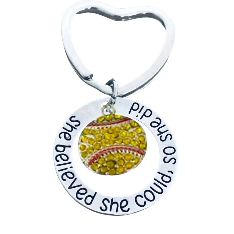 Softball Keychain - She Believed She Could So She Did - Pich Shape & Charm