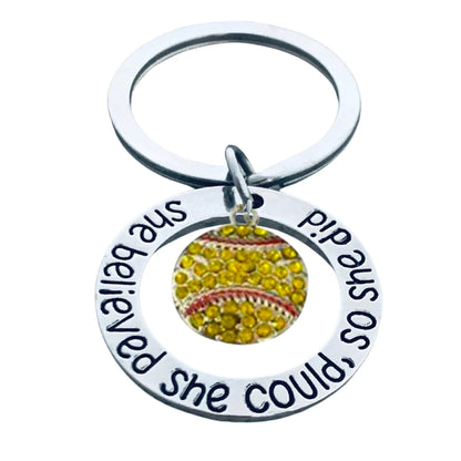 Softball Keychain - She Believed She Could So She Did - Pich Shape & Charm