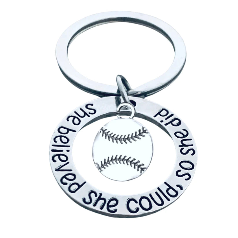 Softball Keychain - She Believed She Could So She Did - Pich Shape & Charm