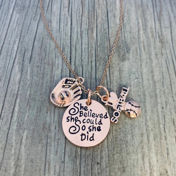 Softball She Believed She Could So She Did Necklace - Pick Color & Charm