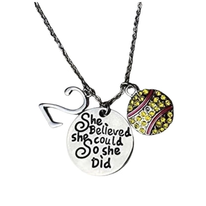 Softball She Believed She Could So She Did Necklace with Number Charm