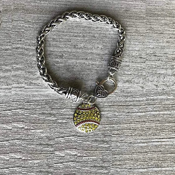 Personalized Softball Bracelet with Initial Charm