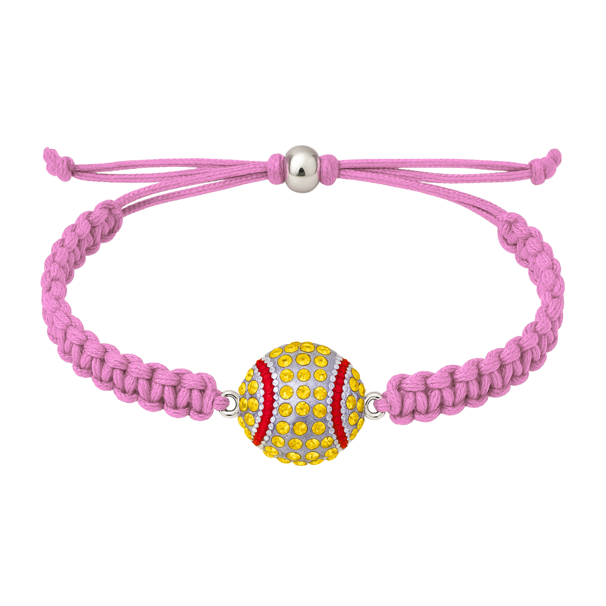 Baby pink rope bracelet with glittery softball charm, ideal gift for athletes