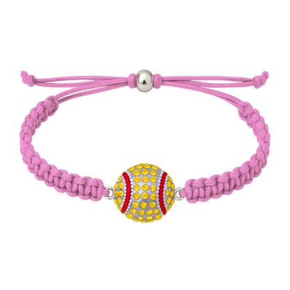 Baby pink rope bracelet with glittery softball charm, ideal gift for athletes