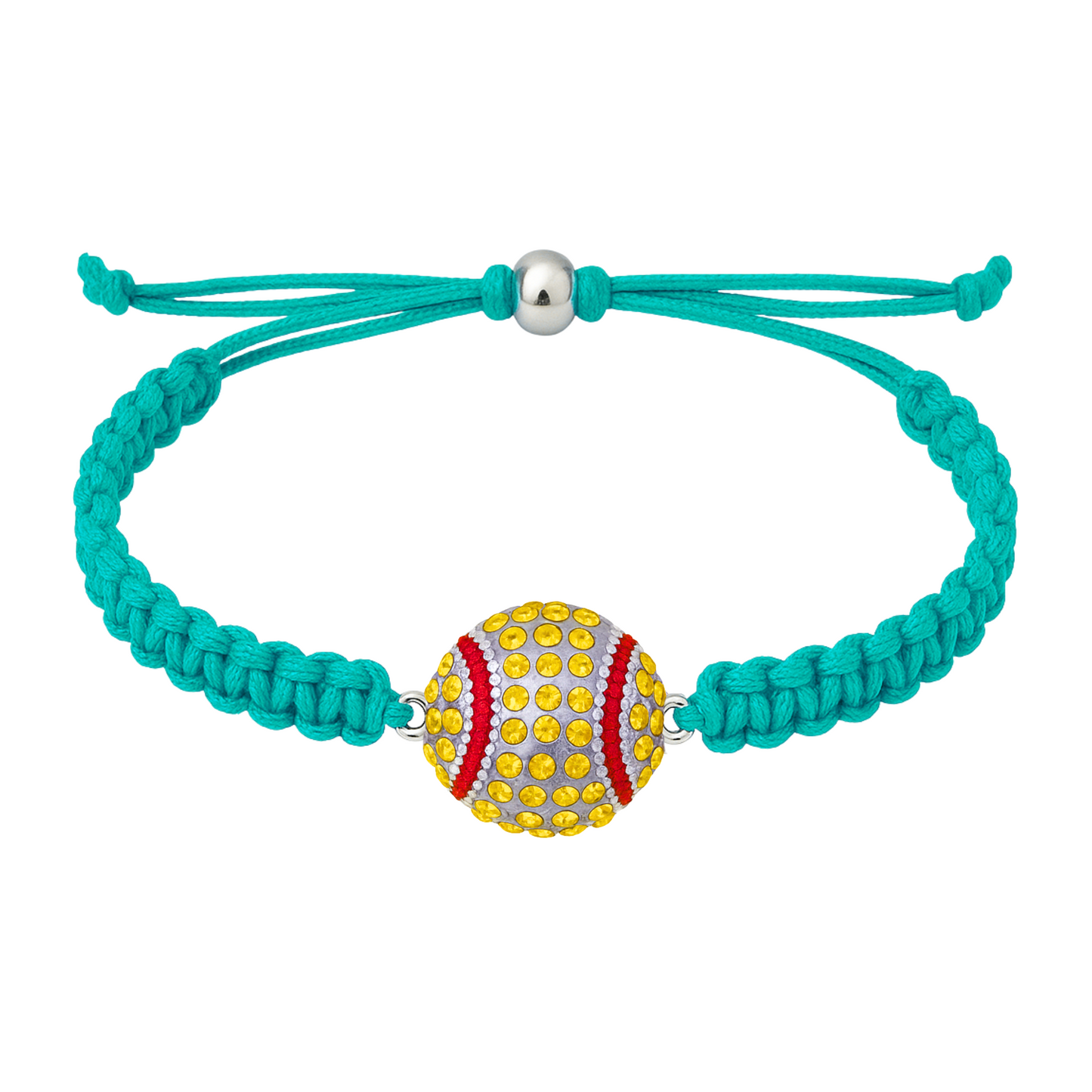 Turquoise softball bracelet featuring glittery rhinestone charm and sliding knot