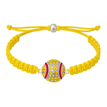 Yellow braided softball bracelet featuring sparkling yellow rhinestone centerpiece.