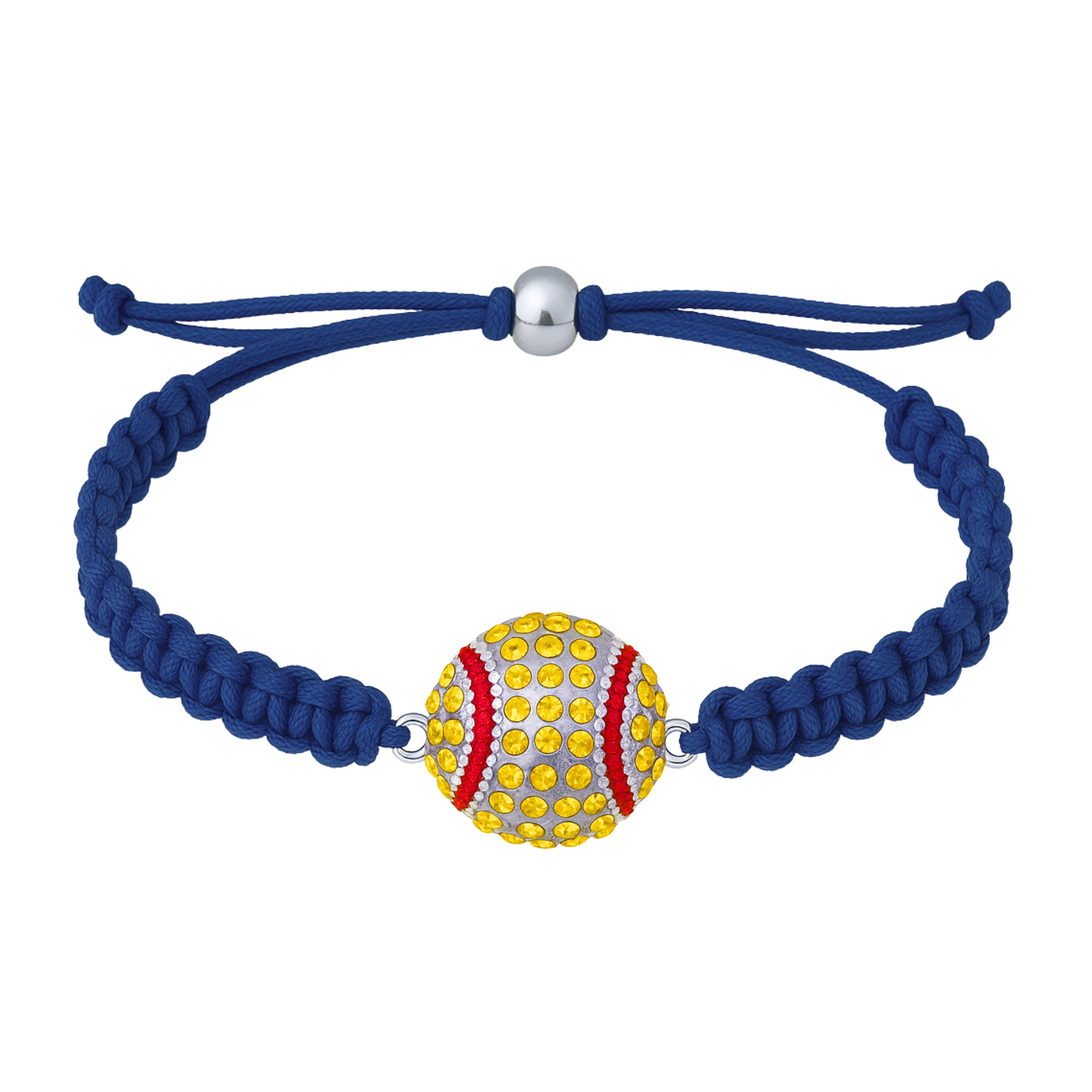Dark Navy blue rope bracelet featuring glittery softball charm and silver accent bead