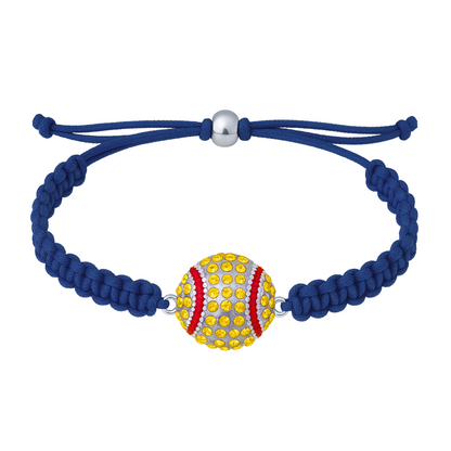 Dark Navy blue rope bracelet featuring glittery softball charm and silver accent bead