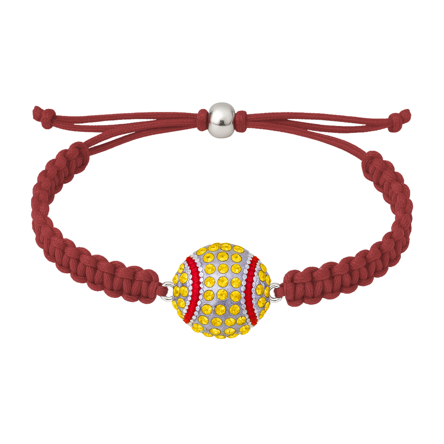 Deep red softball bracelet with dazzling yellow rhinestone charm