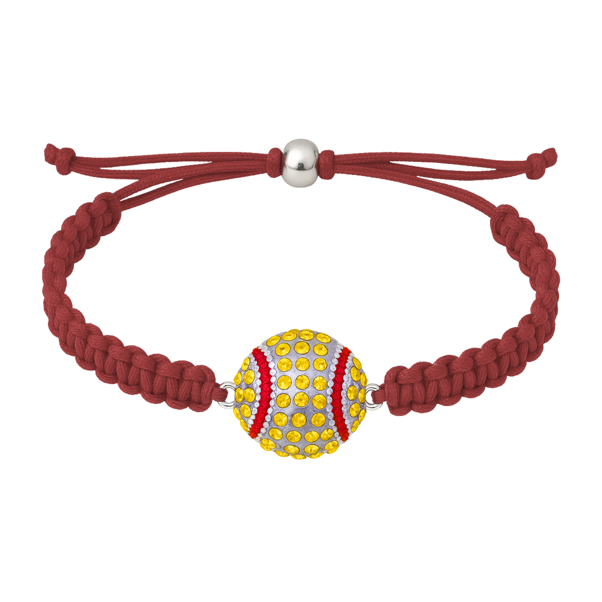 Deep red softball bracelet with dazzling yellow rhinestone charm