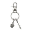Silver-tone keychain with softball bat and glove charms on lobster clasp