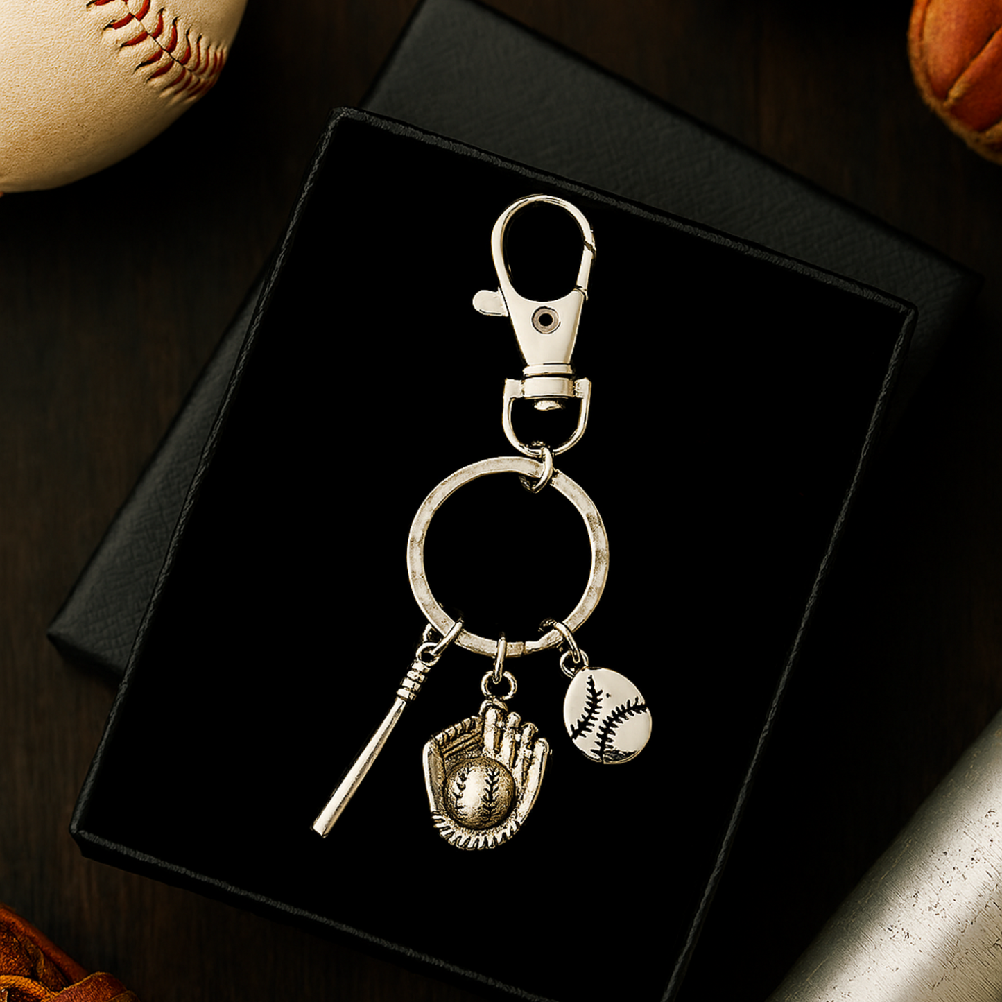 Softball Bat & Glove Zipper Pull Keychain