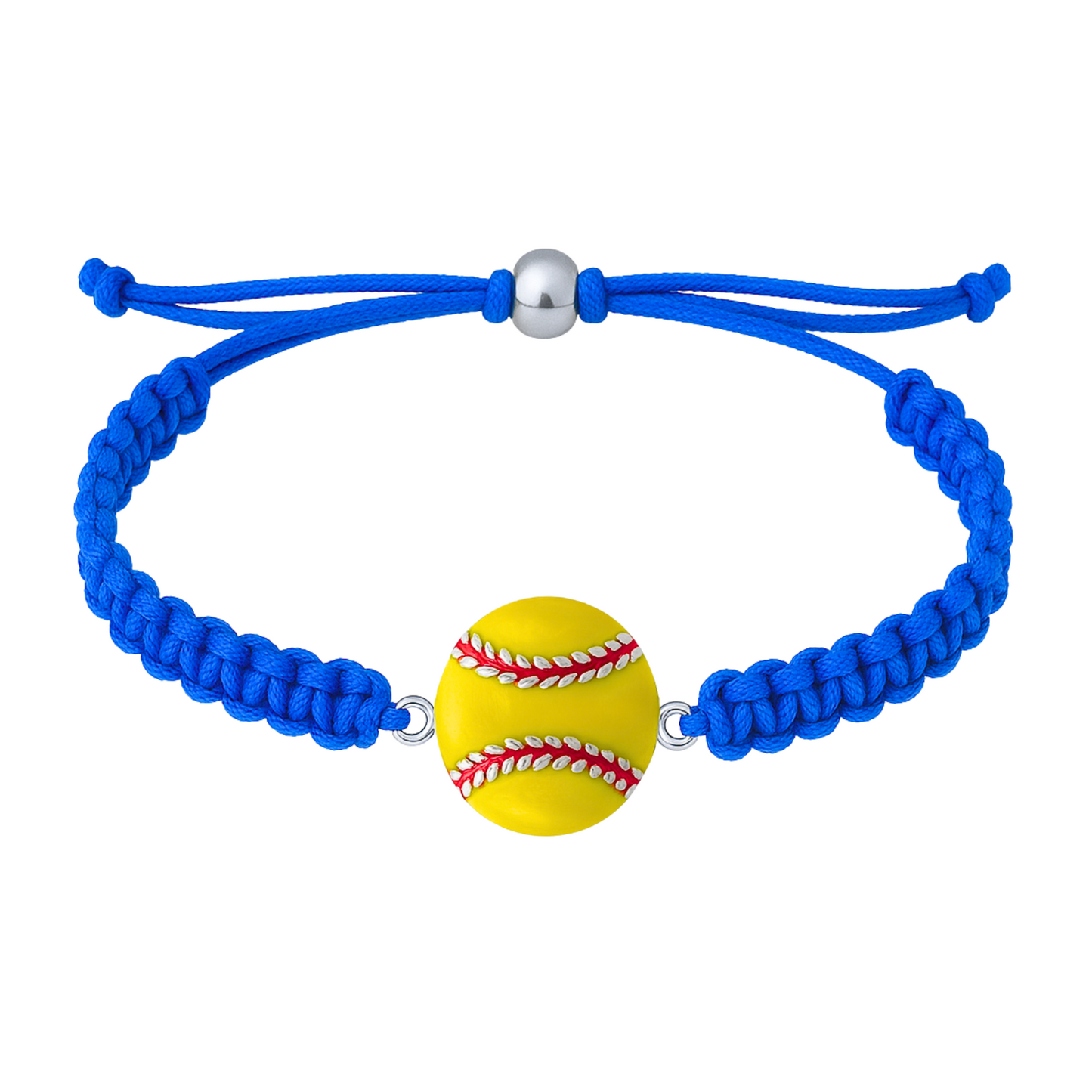 Royal blue bracelet featuring a yellow enamel softball charm, centered clearly