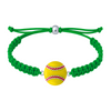 Green braided rope bracelet with a silver-tone enamel softball charm centered