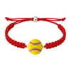 Red braided bracelet with vibrant yellow softball charm and adjustable clasp