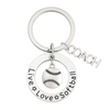 Live Love Softball keychain with silver-tone charms and bold COACH lettering, perfect appreciation gift for softball coaches