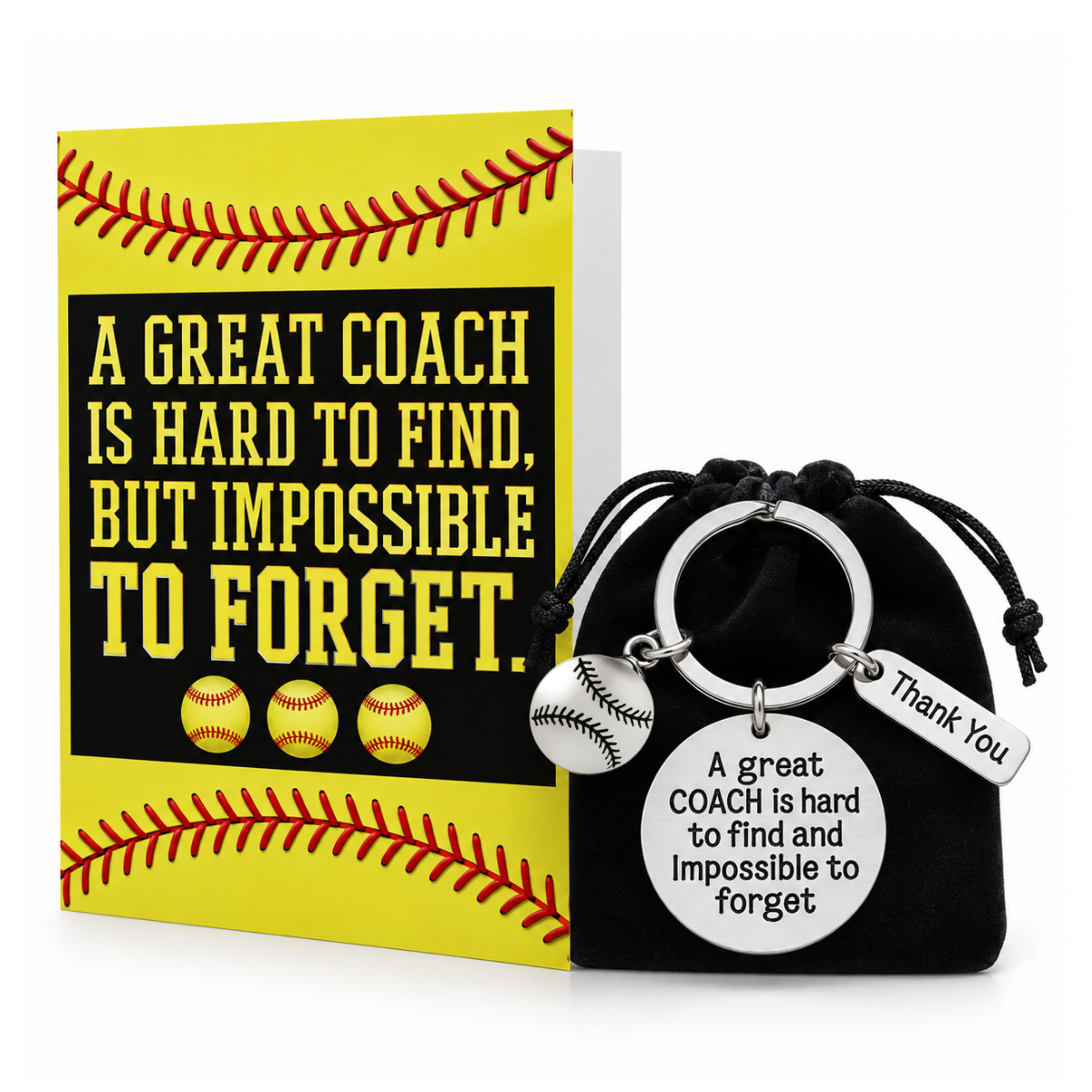 Softball Coach Keychain & Card- Great Coach is Hard to Find But Impossible to Forget