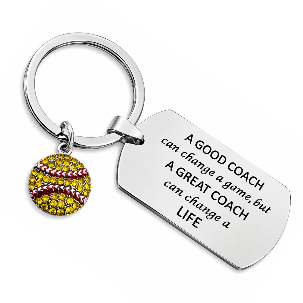 Softball Coach Keychain- A Good Coach Can Change a Game, But a Great Coach Can Change a Life