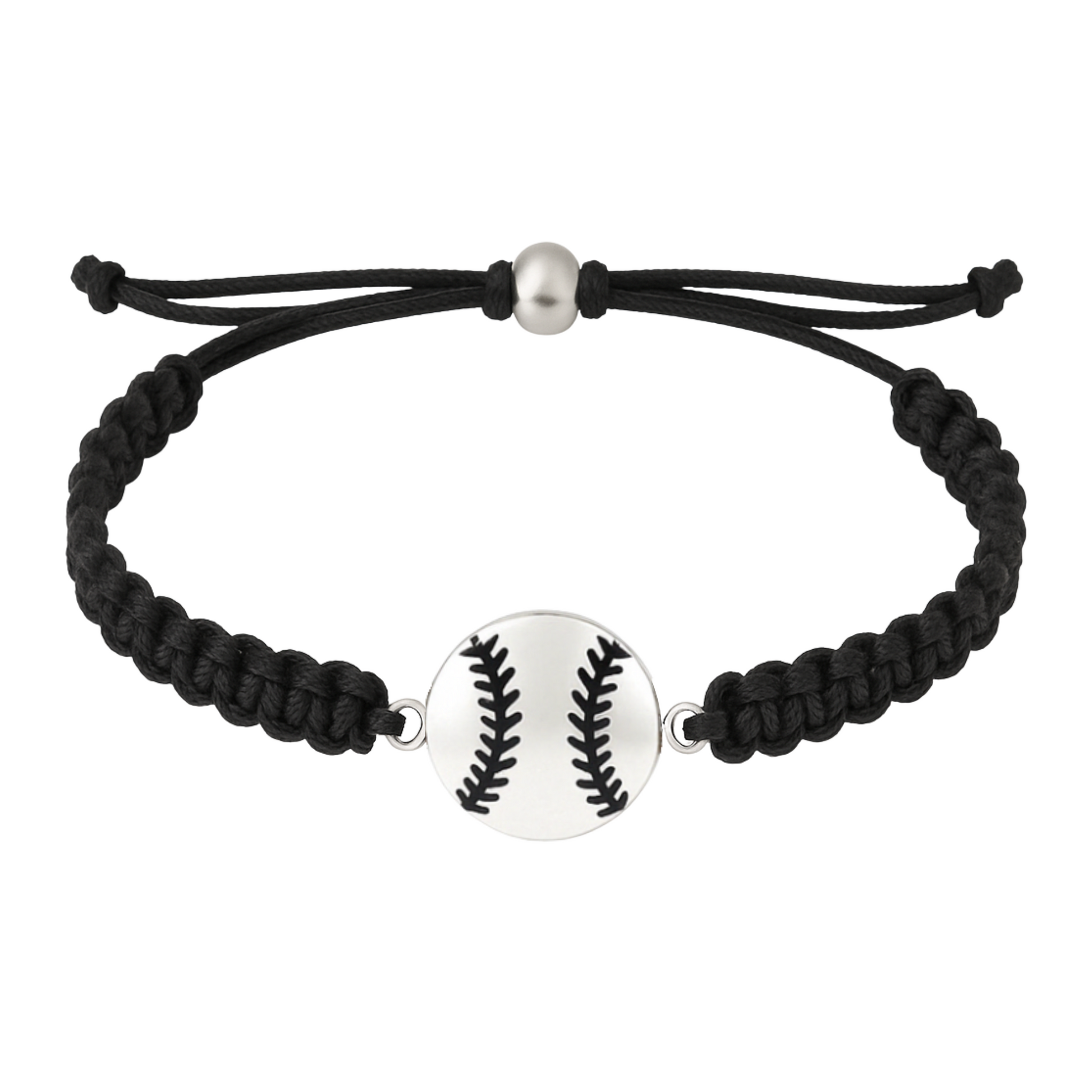 Black softball rope bracelet with a silver baseball charm, perfect for girls softball gifts and team spirit accessories.
