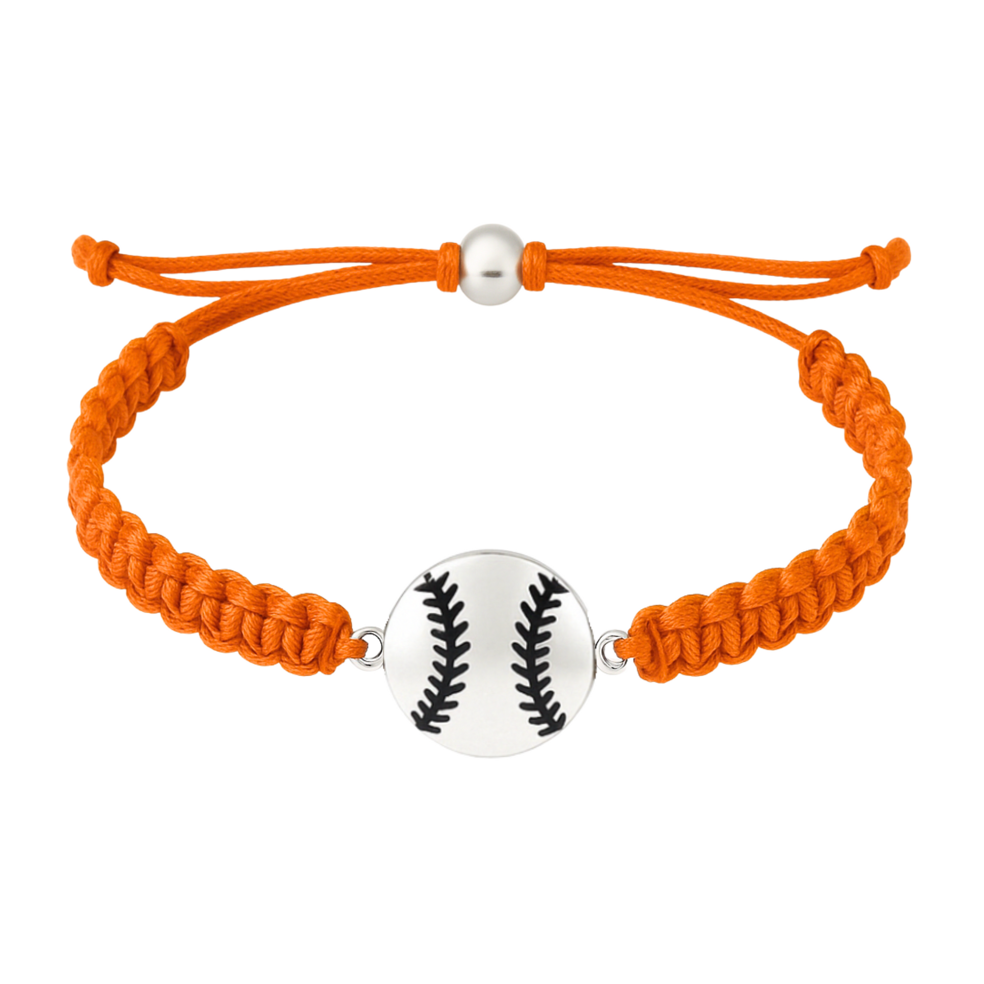 Softball rope bracelet in orange with a silver softball charm, perfect for girls softball gifts and team spirit.