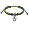 Softball charm multi-colored rope bracelet with adjustable sizing and 'I love softball' pendant.