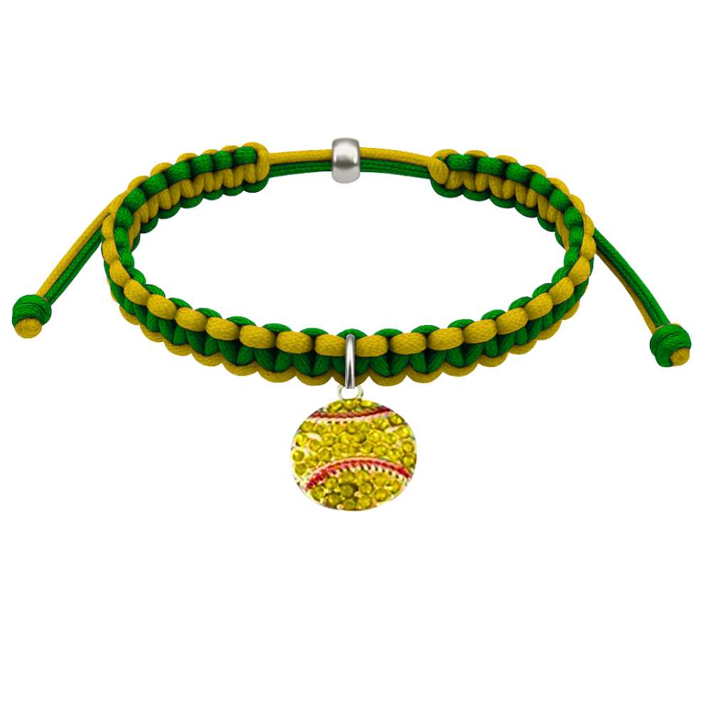 Softball charm multi-colored rope bracelet for girls, adjustable sizing, perfect softball gift.