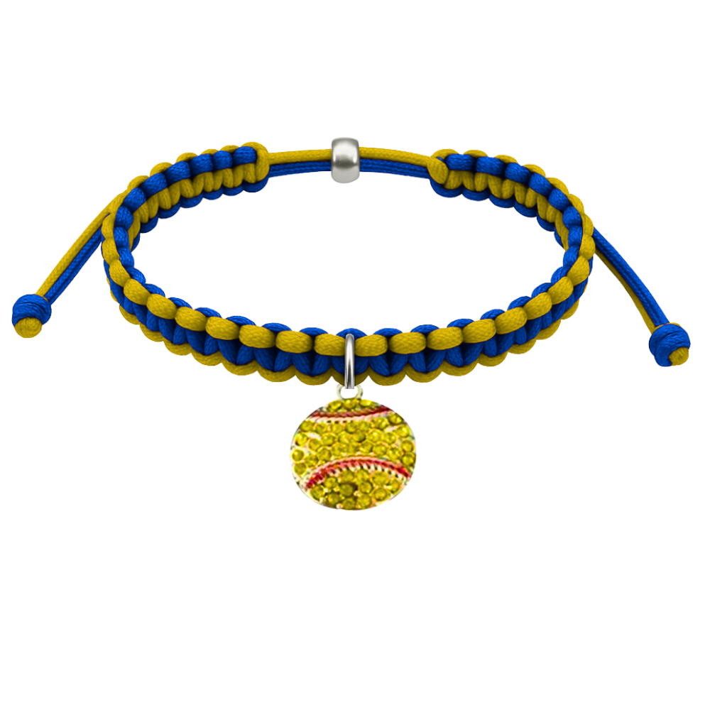 Multi-colored softball charm bracelet with adjustable fit, perfect for girls' softball gifts and jewelry.
