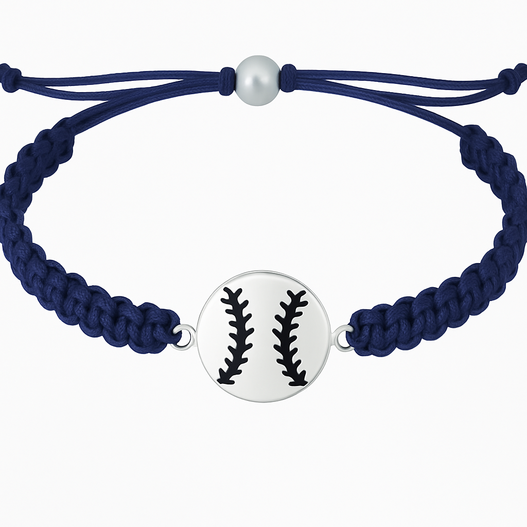 Navy softball rope bracelet with baseball charm, perfect gift for fans, players, and coaches.