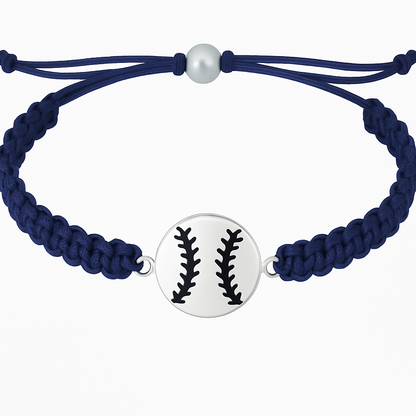 Navy softball rope bracelet with baseball charm, perfect gift for fans, players, and coaches.