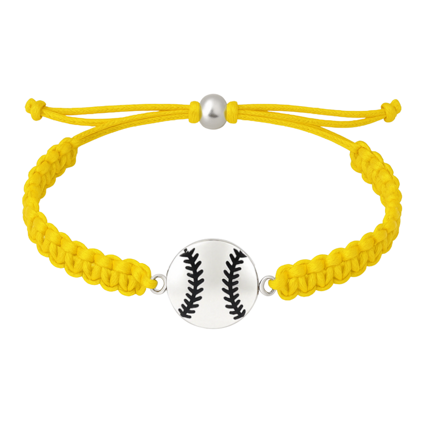 Softball rope bracelet in vibrant yellow with baseball charm; perfect gift for girls softball fans and players.