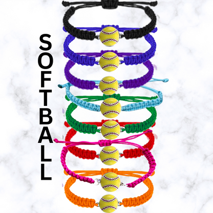 Softball Charm Rope Bracelet - Pick Color