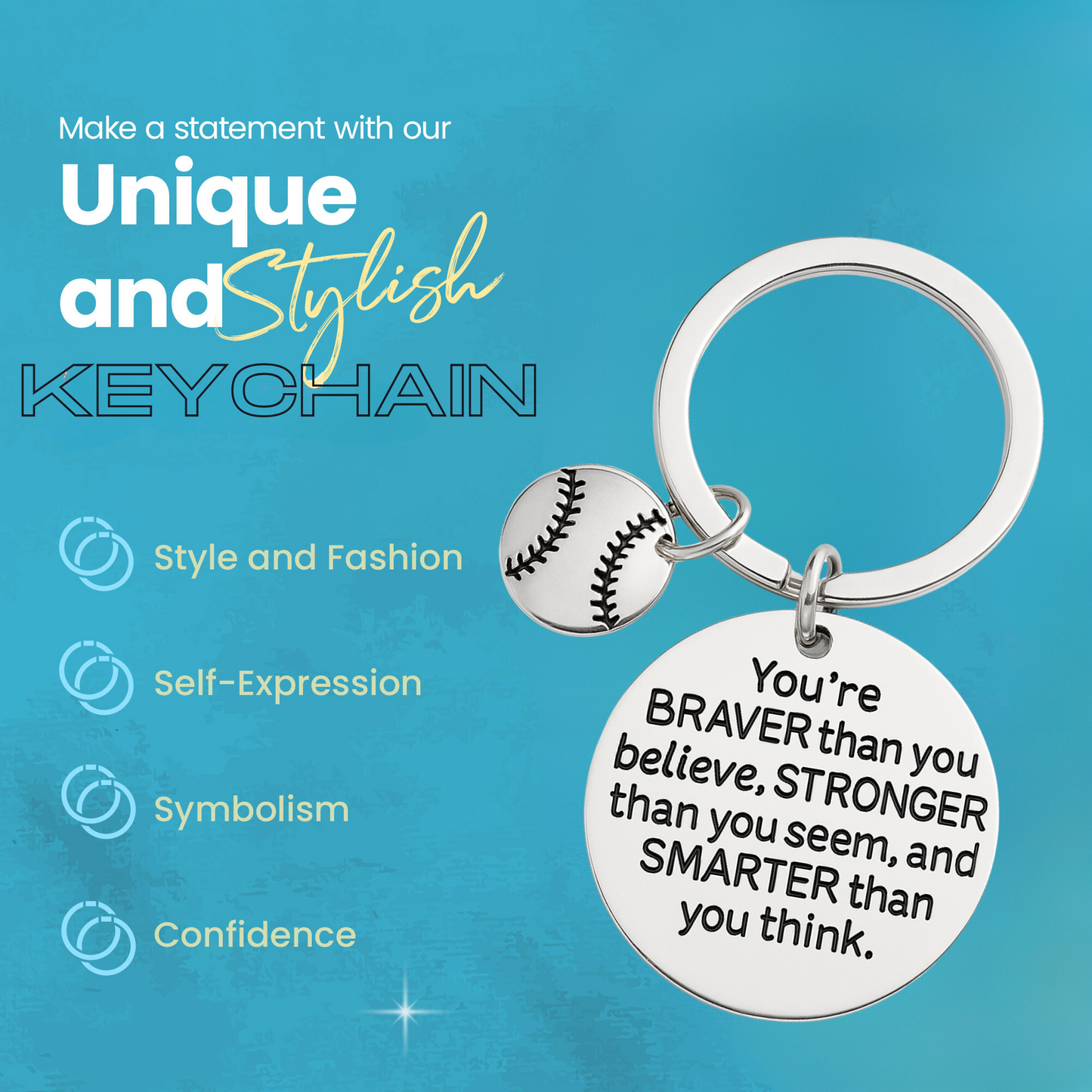 Softball You’re Braver than you Believe Inspirational Keychain