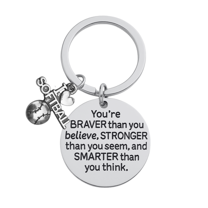 Softball You’re Braver than you Believe Inspirational Keychain
