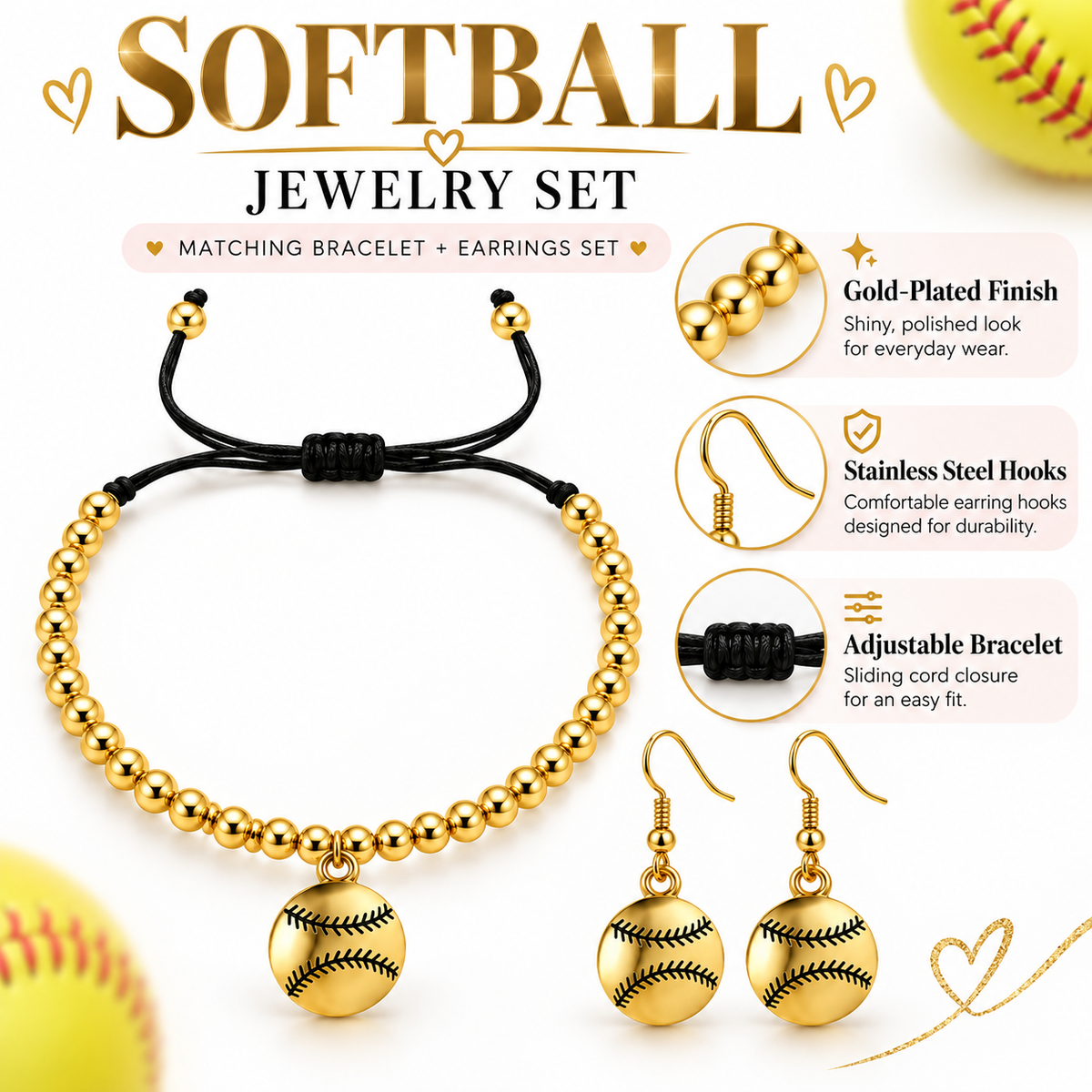 Softball Beaded Bracelet & Earring Gift Set