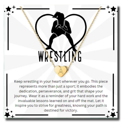 Wrestling Heart Initial Necklace