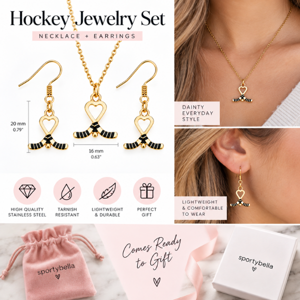 Ice Hockey Heart Jewelry Set