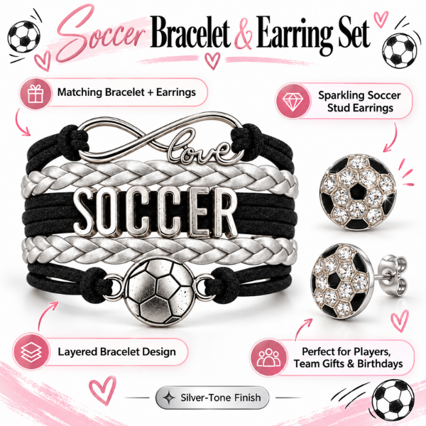 Soccer Bracelet & Stud Earring Set