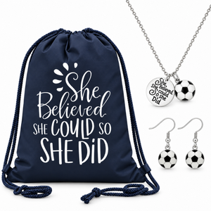 Soccer Gift Set with Drawstring Bag, Necklace & Earrings