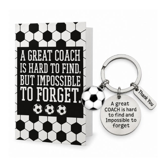 Soccer Coach Keychain & Card Gift Set, Great Coach is Hard to Find