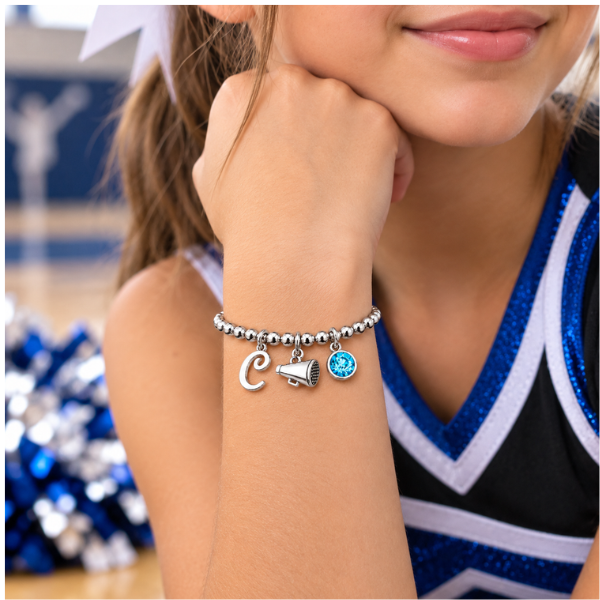 Personalized Beaded Cheer Charm Bracelet