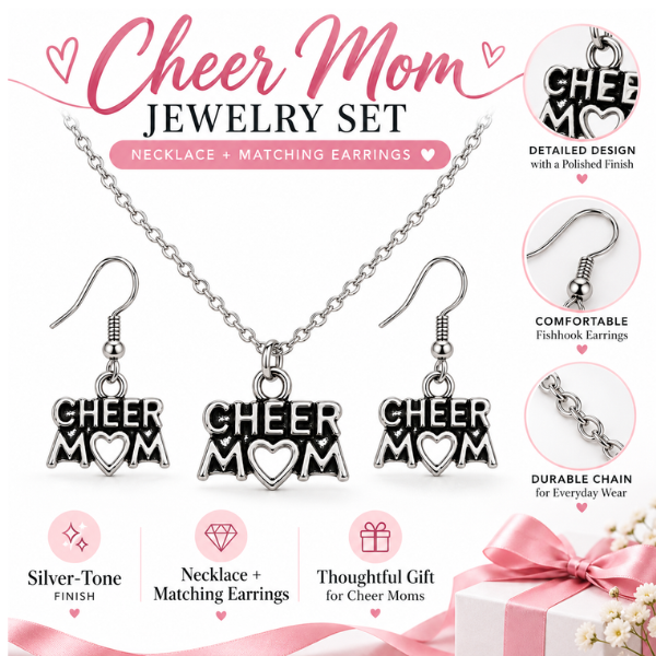 Cheer Mom Necklace and Earrings Jewelry Gift Set