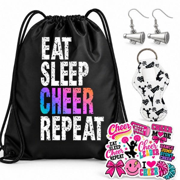 Cheer Gift Bundle - Eat Sleep Cher Repeat Nylon Drawstring Bag