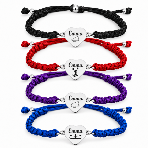 Personalized Engraved Cheer Heart Rope Bracelet