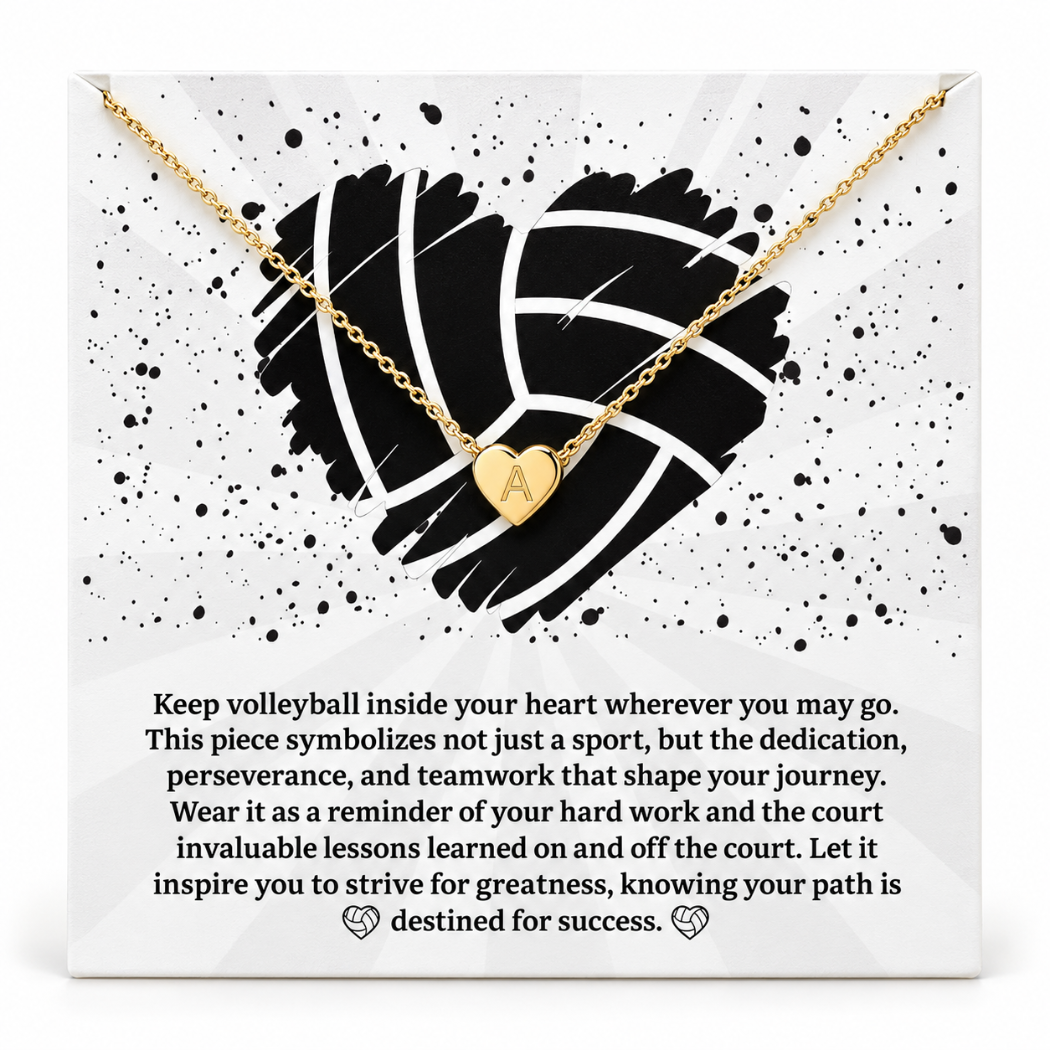 Volleyball Heart Initial Necklace