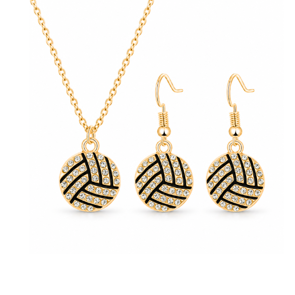 Volleyball CZ Necklace and Earring Set