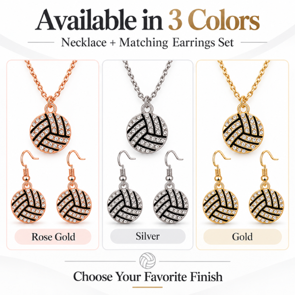 Volleyball CZ Necklace and Earring Set