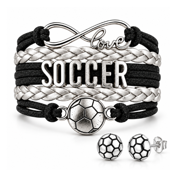 Soccer Bracelet & Stud Earring Set